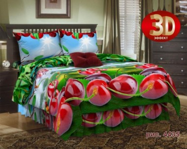 Двуспальное постельное белье Спелая вишня 3D бязь