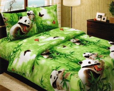 Двуспальное постельное белье Панды 3D бязь
